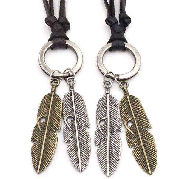 2 stk. læderhalskæde til mænd Vintage stil engelvinge vedhæng halskæde Tribal Spike Feather halskæde justerbar kæde