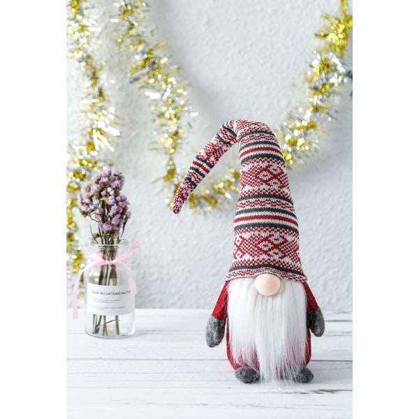 Festlig tomte - handgjord jultomtedekoration - tacksägelsegåva - tomte (röd rand)