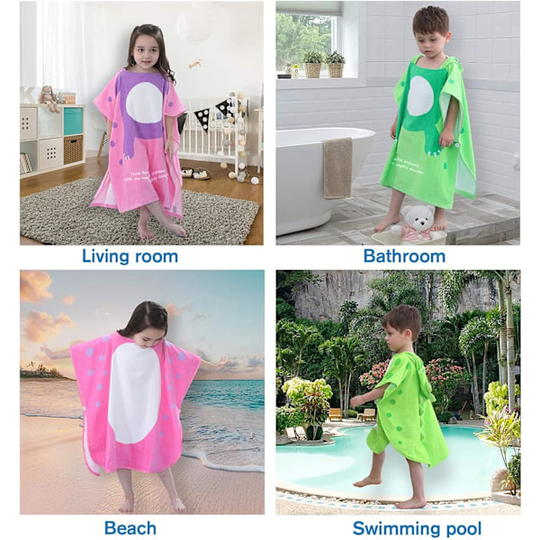 Børns Dinosaur Strand Poncho (Grøn A, 2-4 år, 70*140cm), Hætte Håndklæde Badekåbe, Bomuld