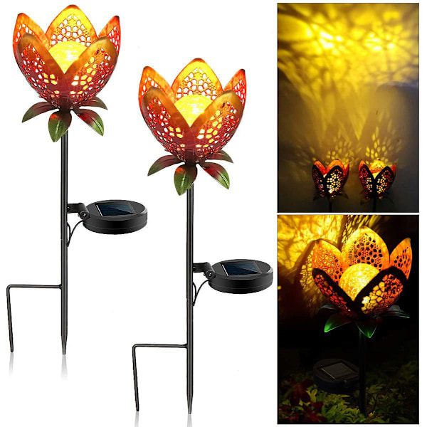 Solcellslampor för utomhus trädgård (1-pack), Vattentäta metall LED-blomlampor för uteplats, gräsmatta, gångväg, bord, mark