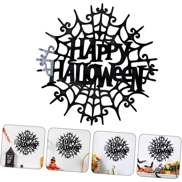 Edderkoppevægklistermærke Happy Halloween vægklistermærke Halloween festartikler edderkoppespindklistermærke (sort)