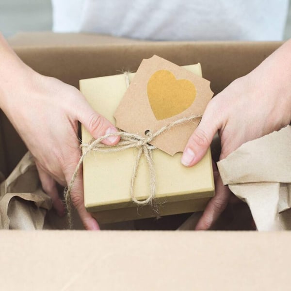 Hjärtformade självhäftande etiketter, Rulle med tacketiketter, professionellt eller personligt bruk, KRAFT-papper, 2,5 cm (hjärta)