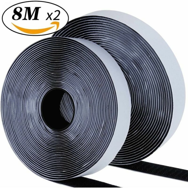 2 st dubbelsidig självhäftande kardborreband, starkt självhäftande kardborreband, 20 mm x 8 m, självhäftande kardborreband, för fotoramar, mattor, myggnät