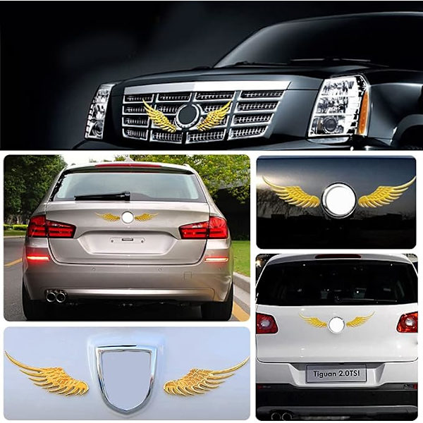 2 paria Angel Wings -auton tarroja (kulta, hopea) 3D Wings -auton muotitarrat metalliset auton tarvikkeet 2 paria hopeaa