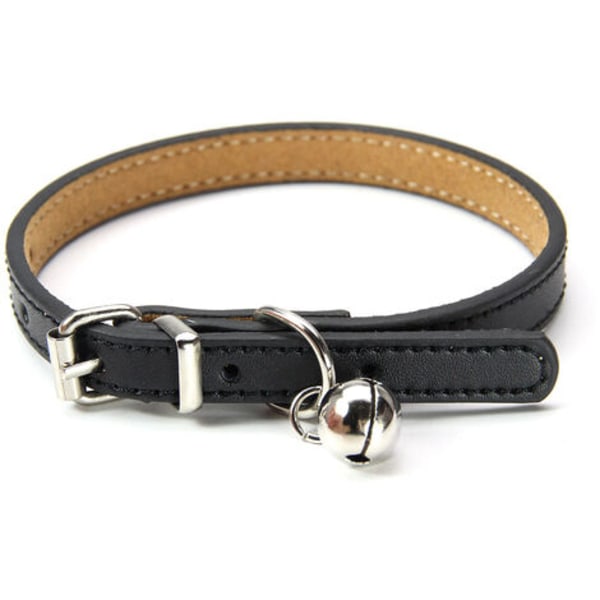 xs-Leather collar for cats and puppies, adjustable -black