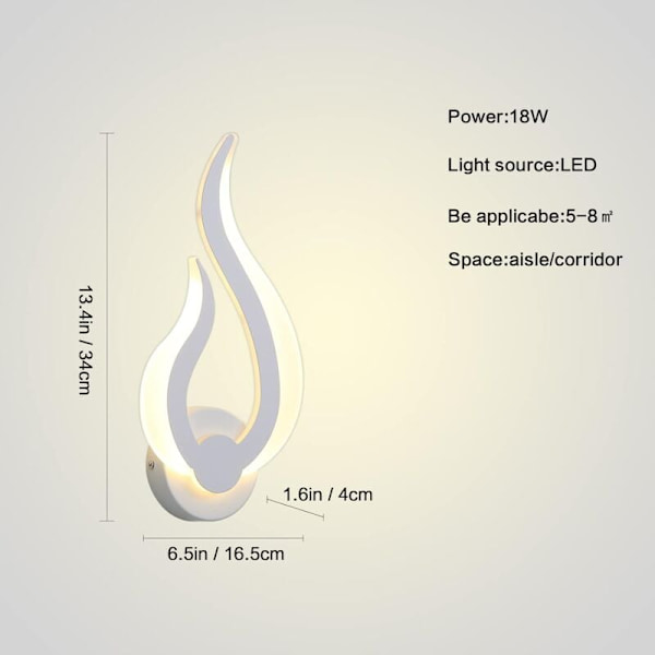 LED indendørs væglampe, 10W moderne væglampe, flammeformet væg natlys 3000K varmt hvidt til køkken trappe soveværelse korridor, 220V IP20