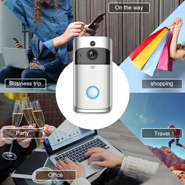 Hopeanvärinen videoovikello, langaton WiFi Smart Video Intercom Vi