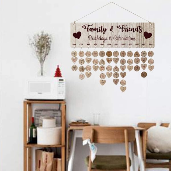 Födelsedagspåminnelsekalender för familj och DIY-vänner Väggmonterad träkalenderplatta för födelsedagspresent till mamma mormor