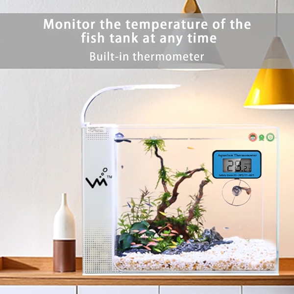 Akvarie Termometer, Digital Vandtæt Termometer med Sugekop Fisketank Vandtemperatur Termometer til Fisk Som Betta(Blå)