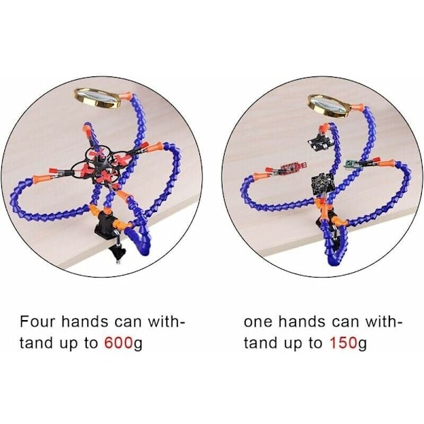Tredje hand - Multifunktionellt stöd, elektronik- och svetsarbete (5 cm klämma, flexibla armar med 3x förstoringsglas)