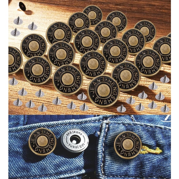 (20 sæt 17 mm) Aftagelige knapper til udskiftning af jeansknap Sna