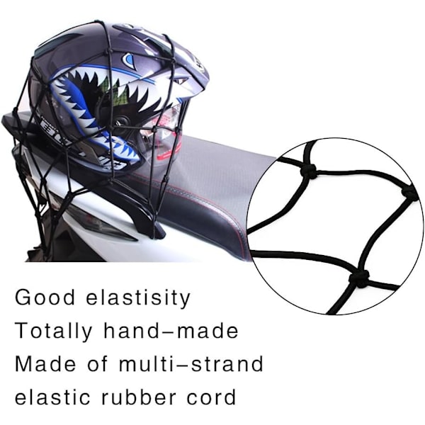 30 x 30cm Svart Bagagenät 2 st Elastisk Spindel med 6 Krokar för Motorcykel Scooter Cykel MTB Expanderbar