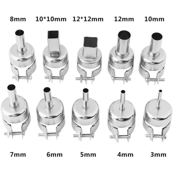 10 stk. rustfrit stål runde/firkantede svejsedyser kit til 850 850A 852 852D 852D + varmluft loddestation