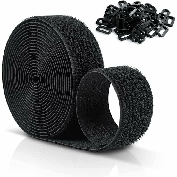 Gjenbrukbare Velcr-skrapestropper 10 m x 20 mm, justerbare kabelstropper med 50 plastløkker, fritt å kutte Velcr-kabelfester i svart nylon