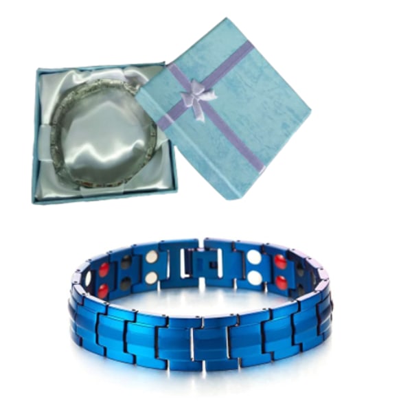 Förfinad stil - Magnetarmband i titan för män - Element med germaniummagneter - Verktyg för länkavlägsnande ingår, blå