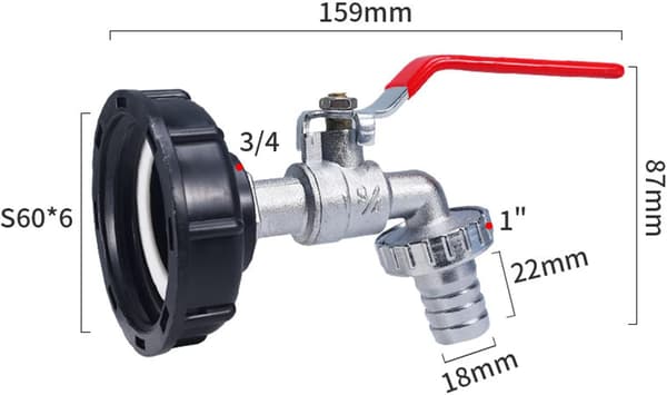 3/4\" gängad tankadapter 1000L regnvattenuppsamling kranutlopp krantapp ventil trädgårdsslang