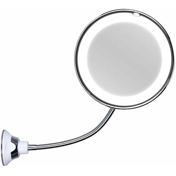 Kosmeettinen peili joutsenkaulalla, 10x suurennus, LED-valaistus, tehokas imukuppi, säädettävissä 360 astetta, päivänvalo, paristot, langaton