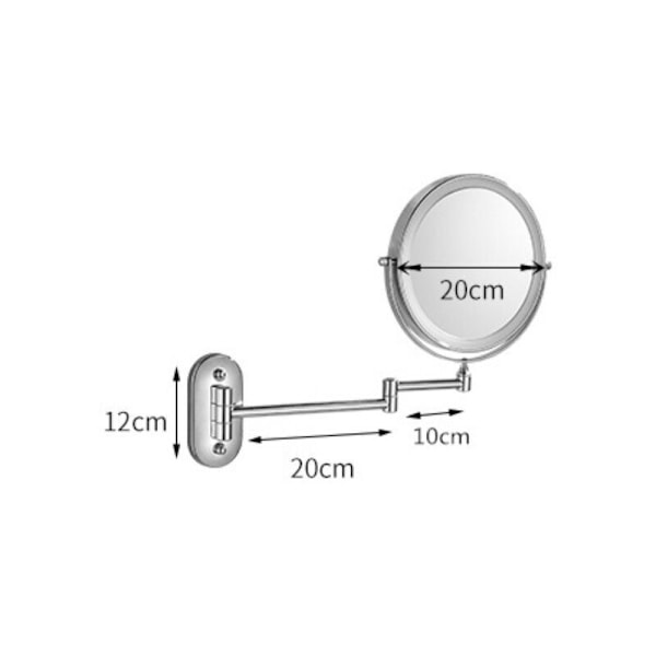 LED forstørrelse til 8'' vægspejl, genopladeligt via USB med 1x/5x, sort