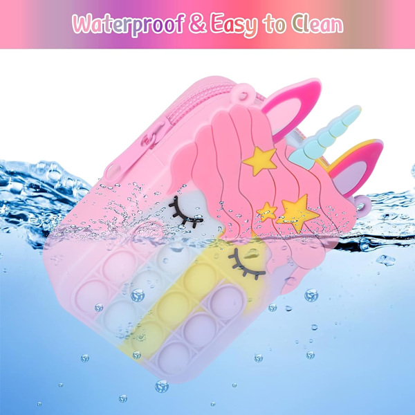 Enhörning Stretch Pouch Tjejer Axelväska (Färg), Silikon Stretch Känslig Leksak Marmor Plånbok Tryck Bubbla Crossbody Väska, Ångestlindring för Barn, Gi