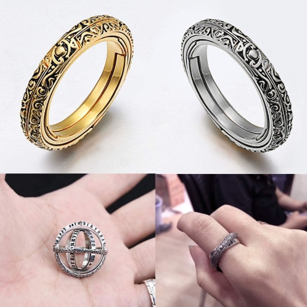 2 roterende stresslegetøj (guld og sølv), bøjelige ringe, manuel Fi
