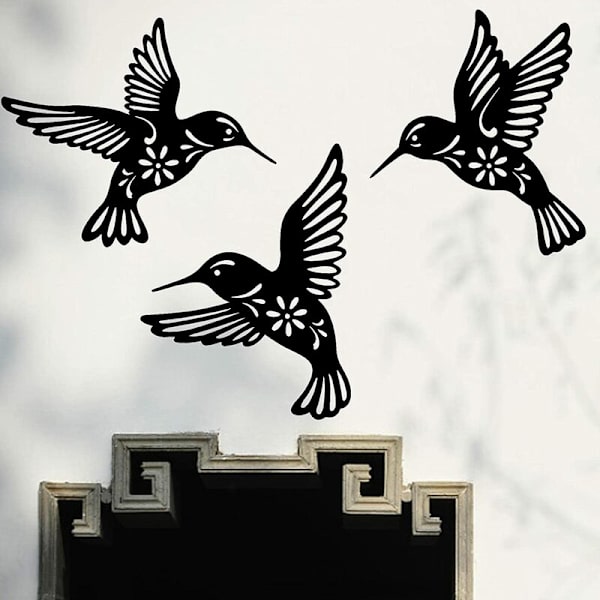 3-delad väggkonst i metall - Kolibri väggdekor - Smidesjärn kolibri väggdekor - Kolibri skulptur dekoration för kök uteplats balkong
