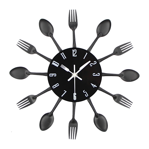 Kitchen Wall Clock Spoon Fork Wall Sticker Room Home Decor black