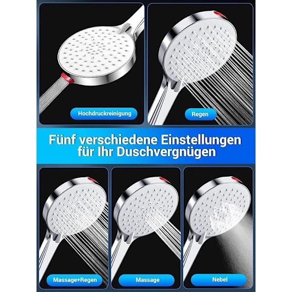 Duschhuvud Economy Deau - Srewohs φ125mm Högt Högt Tryck Flexibelt Tryck Dusch Regndusch med 5 Lägen, Kraftfull Jet Dusch Dusch Badrum, C