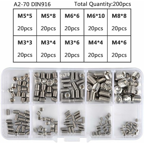 200 kpl kuusiokolokantapultteja ruostumattomasta teräksestä, kuusiokolokantapulttisarja, metriset ammattimaiset metallilisävarusteet M3 M4 M5 M6 M8