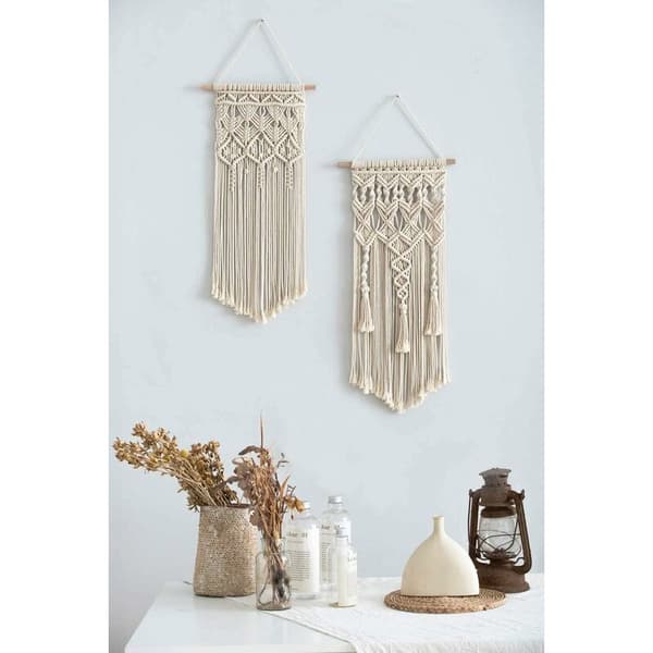 LITZEE 2 stk. Macramé veggdekor Boho Deco Chic vevd veggteppe - Vakker leilighet rom bryllup leilighet rom dekorasjon hjemmedekor, 35*65cm