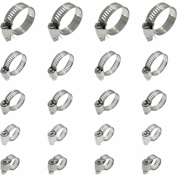 20 stk. strammehalsbånd, strammehalsbånd Justerbar slange 16-25mm, 304 rustfritt stål klemme, metallklemme, for slange, hjemmegass, vannslange, c