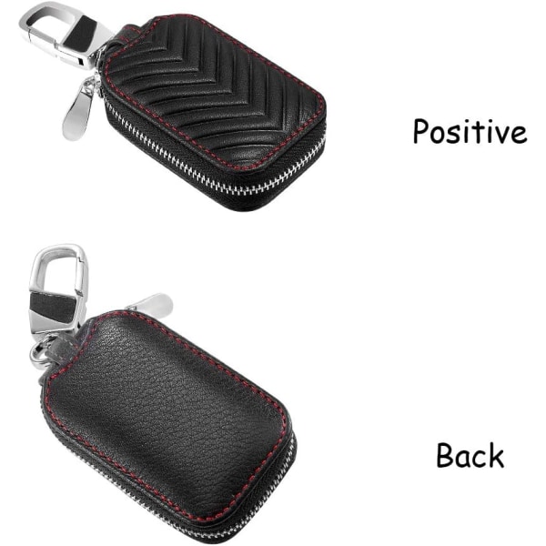 Sort ægte læder bil smart nøglering møntholder cover pose Fjernbetjening nøgleringe Fob taske nøglering tegnebog lynlås etui
