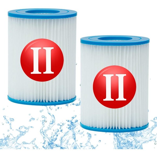 2 stk. filter til Bestway type 2, spa udskiftning oppustelig poolfilter tilbehør til Bestway 58094 type II patroner, vaskbar og genanvendelig