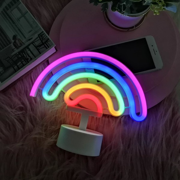 Neonlys til soveværelset - Batteridrevne LED-lysskilt - Regnbue-neonskilt med stativ - Festbelysning