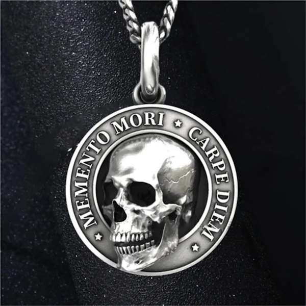 Goohopsun Memento Mori -kaulakoru Carpe Diem -riipus 3D-kallokaulakoru miehille, syntymäpäivän erikoismuistokaulakoru