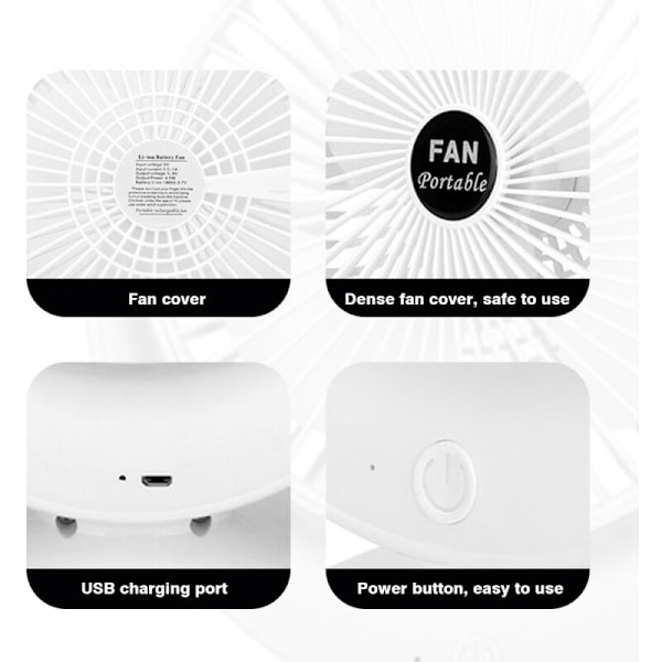 Pieni hiljainen USB-toimistotuuletin, 360° kääntyvä, säädettävällä kulmalla, ladattava kannettava sähkötuuletin, 3 nopeustasoa