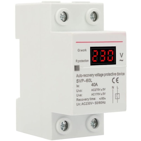 Spänningsregulator, överspänningsskydd och 230V 40A automatisk återställning sub-förlängningsmontering DIN-skena