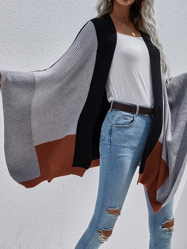 Kvindernes Boho Buffalo Plaid Cape Cashmere Shawl Cardigan Vintertæppe Frakke, Sort