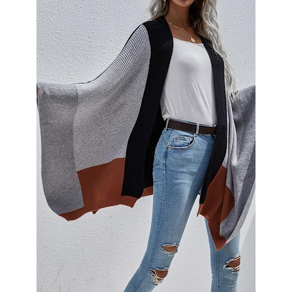 Kvinners Boho Buffalo Plaid Cape Cashmere Sjal Genser Cardigan Vinter Teppe Frakk, Svart