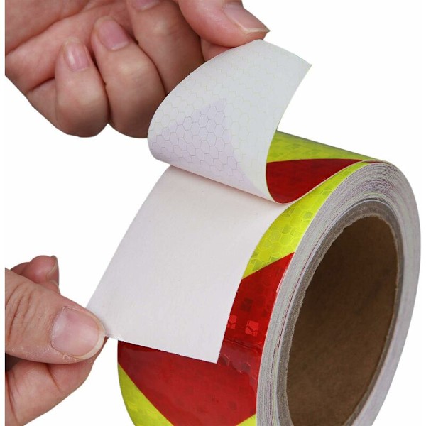 Rød/Gul - Reflekterende pilestribe, reflekterende advarselsstribe, sikkerhedsbånds rulle til transport - 5 cm - 25 m