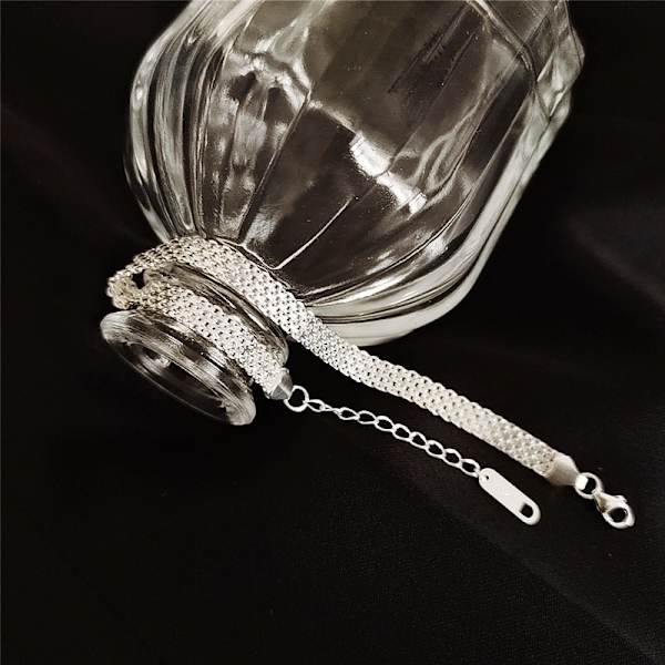 s925 sterling sølv glitrende flettet bredt armbånd for kvinner