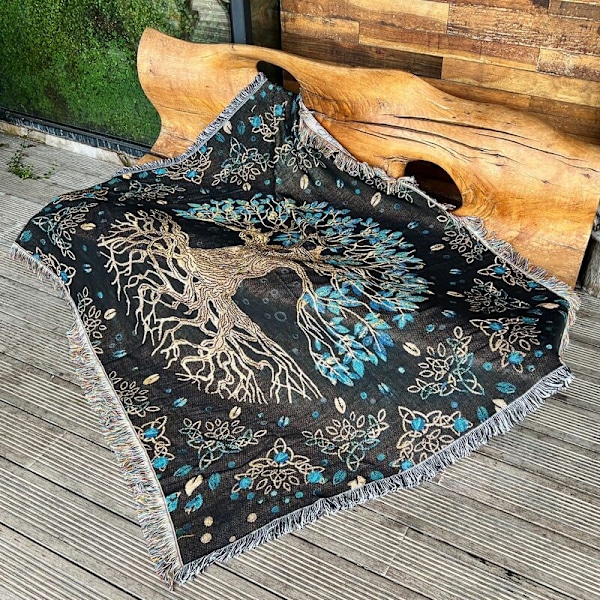 1 kpl 160x130cm Ruudullinen Elämänpuu Peitto Koristeltu Mukavalla Yksinkertaisella Bohemia Tyylillä Suojaa Kylmältä Sohvalle Lepotuolille ja Päiväunille
