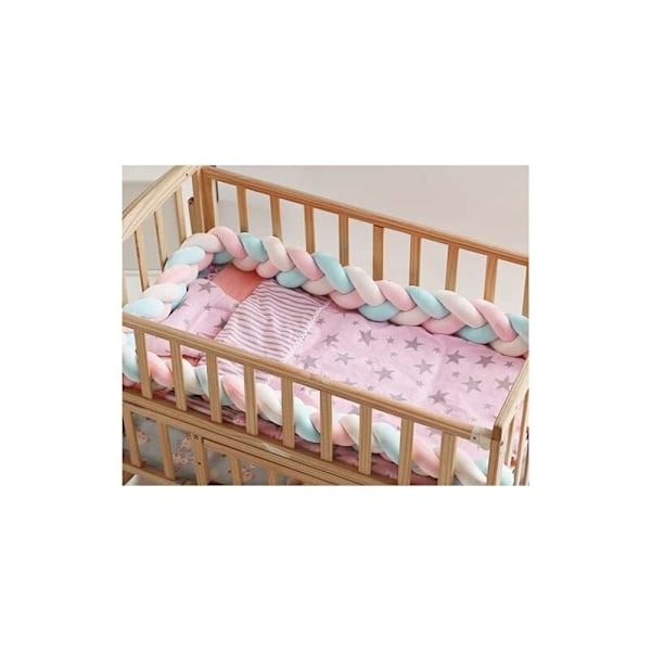 3M Blød Flettet Sengekant med 3 Bindebånd for Din Babys Sikkerhed, Tilgængelig i Pink, Hvid og Blå Farver-