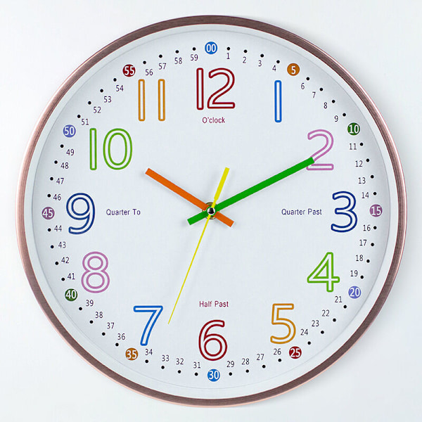 Analog læringsklokke for barn - Barneveggklokke - Pedagogisk veggklokke, lett å lære å lese klokken ， Diameter læringsskive 30 cm, Sil