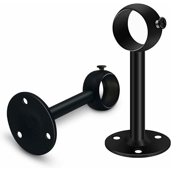 Sett med 2 robuste svarte gardinstangholdere for takstang, 25 mm rustfritt stål stang, gardinstangholdere for garderobe, klesskap