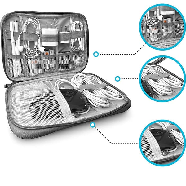 Elektronisk tilbehørs oppbevaringspose, reisekabel oppbevaringspose, universell reisegadgetpose (for USB-kabelstasjoner, SD-kort, lader harddisker) (grå)