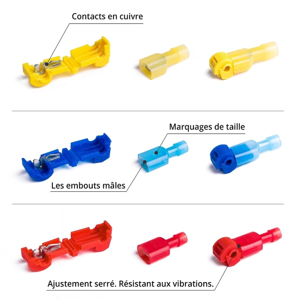 120 stk T-tapp crimp elektriske kabelsko - Hurtigkobling Bilisolert ledning og kabelsko - 0,5-6,0 mm²
