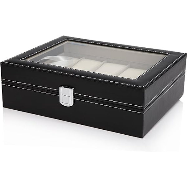 Etui til ure/displaystativ/æske/opbevaring til ure i PU og glas