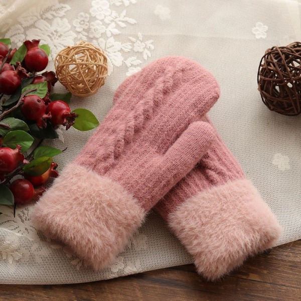 Vinter kvinders varme fløjl indvendige håndled fortykket twist strikkede handsker fuldfinger handsker