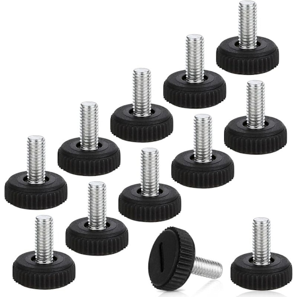 Sæt med 12 justerbare møbelfødder - M6 x 20 mm - Sort - Nivelleringsfødder til møbler, fødder, stol, bord