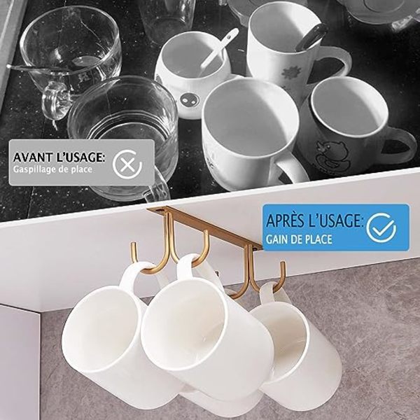Kaffe Gull, Hengekoppholder under skap, Metall Oppbevaringskroker under skap, Hylle, Skap, med 4 skruer, Sett med 3 holdere for kopper, krus, Bie